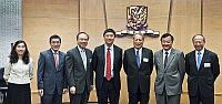 Prof. Cheng Siwei (third from right) is warmly received by CUHK Vice-Chancellor Prof. Joseph Sung (middle) and representatives of the University, including (second and first from right) Prof. Benjamin Wah, Provost; Prof. Michael Hui, Pro-Vice-Chancellor; (third, second and first from left) Prof. Jack Cheng, Pro-Vice-Chancellor; Prof. Wong Tak-jun, Dean of Business Administration; and Ms. Wing Wong, Director of Office of Academic Links (China)